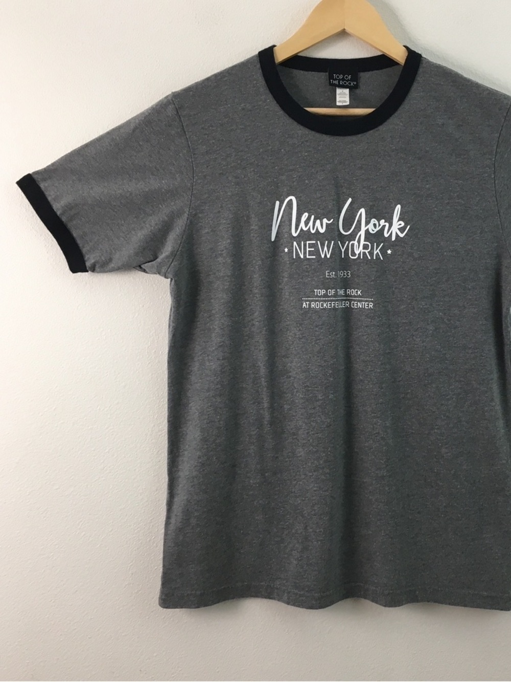Top of the World Gray Ringer Tee with New York Graphic